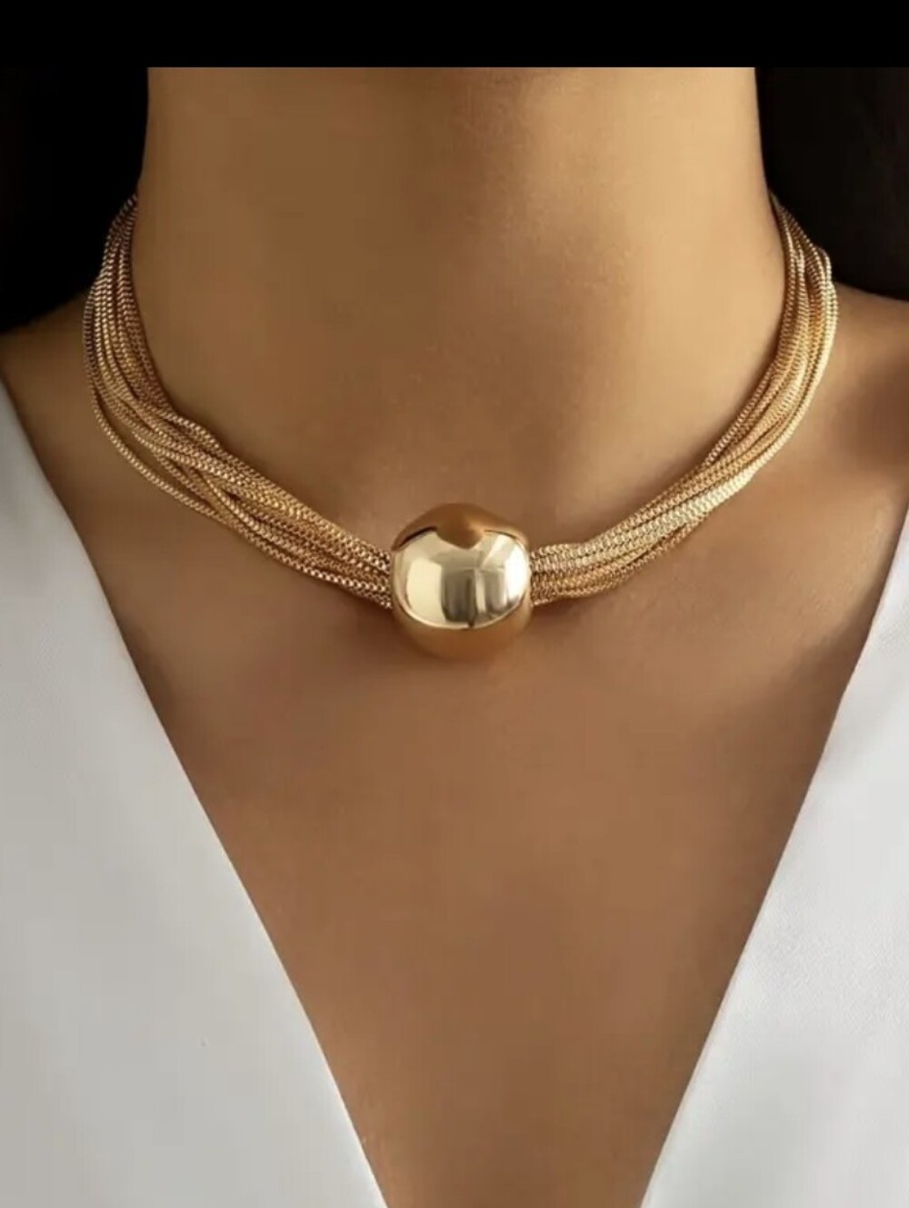 Gold Plated Exxagerated Punk Ball Multi Layered Necklace